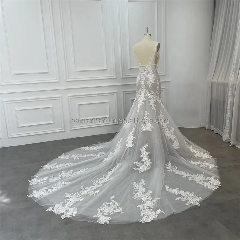 2022 New Design Sequin Lace Champagne Wedding Dress Luxury Bridal Gowns Wedding Dress