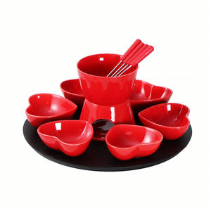 Pots à <span class=keywords><strong>fondue</strong></span> en céramique de haute qualité, écologiques, personnalisés, pour restaurant, chauffe-beurre, chauffe-chocolat, chauffe-fromage, avec couvercle en bambou - Product Image 1