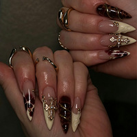 Prix de gros 24 pièces/boîte Faux ongles en ABS de haute qualité, couvrance totale, forme amande, tendance, à presser
