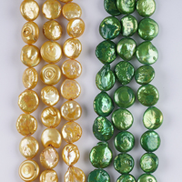 Chaîne de perles d'eau douce vert pistache or de 11 à 13 mm en gros pour la fabrication de bijoux