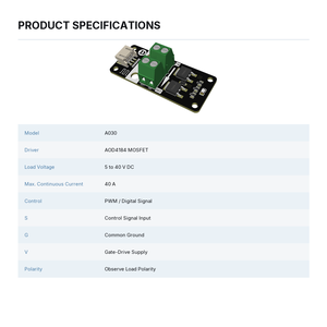 AOD4184 MOSFET PWM โมดูลไดร์เวอร์กำลังสูง <span class=keywords><strong>DC</strong></span> มอเตอร์ควบคุมความเร็ว LED สวิตช์<span class=keywords><strong>หรี่</strong></span><span class=keywords><strong>ไฟ</strong></span>สำหรับอาร์ดูโน่ - Product Image 5