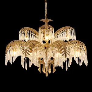 Europese Franse Stijl Villa Verlichting Hotel Kristal Imperium Messing Luxe Hanglamp Victoriaanse Palm Bronzen Kroonluchter Voor Bruiloft