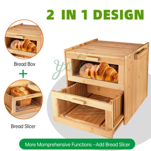 Caja de pan de bambú de 2 niveles grande personalizada con ventana transparente Contenedor de almacenamiento de pan de madera de doble capa Despensa Cocina Ecológica - Product Image 3