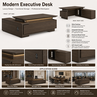 Bureau de direction moderne haut de gamme en noyer avec éclairage LED, armoire de rangement, grande table de PDG pour bureau du président