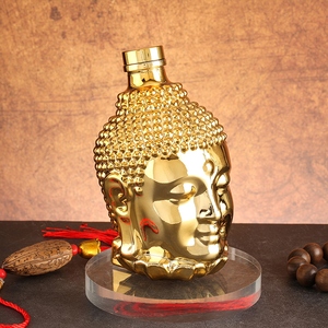 La bouteille en verre électroplaqué est disponible en couleur dorée et a une grande capacité en forme de tête de Bouddha - Product Image 2