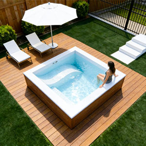 Piscina cuadrada de fibra de vidrio para patio trasero, mini piscina para jardín de villa con escalones, piscina sobre el suelo. - Product Image 1