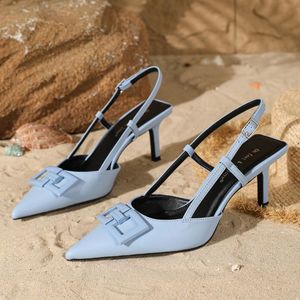 Talon Elegant Light Blue Buckle Slingback Stiletto Heels Pointed Toe Dress <b>Pumps</b> for Wedding & Evening Party - Product Image 1