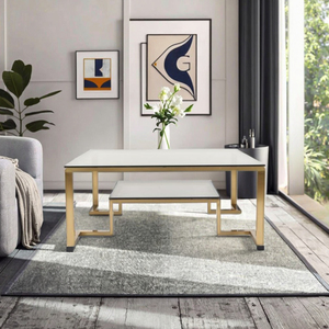 Hiện Đại Trang Trí Vàng Kim Loại Thép Không Gỉ Khung Bàn Cà Phê Trong Suốt Đôi Lưu Trữ Kệ Phòng Khách Bàn Trà - Product Image 3