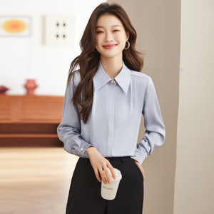 Women's White Long Sleeve Shirt Solid Color Polyester Office Wear Elegant Simple Style - Product Image 3
