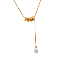 JINYOU 1257 perles rondes en acier inoxydable chaîne goutte perles artificielles mode collier élégant charme bijoux