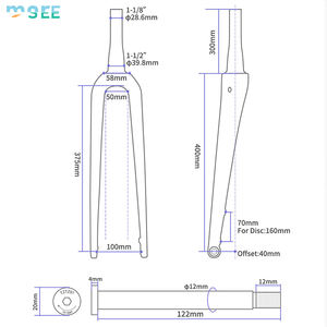 Fourche avant de vélo de route SeeMore 700C en fibre de carbone, axe traversant 100x12 mm, tige conique, frein à disque, légère et durable - Product Image 4