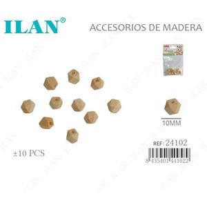 Perline ottagonali in legno ILAN da 10 mm per artigianato e creazione di gioielli - Product Image 1