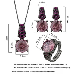 High Quality Eco-friendly Copper Black Gold Plated Pendant <b>Earrings</b> Ring <b>Set</b> 14-12MM Rose Cut Zircon Party Jewelry <b>Set</b> for Women - Product Image 2