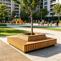 Banc d'extérieur personnalisé en bois massif avec cadre carré en métal et jardinière intégrée pour aménagement paysager de parc