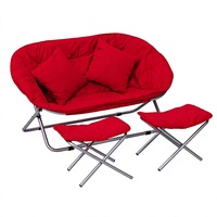 Fauteuil lune double rembourré rouge, pliable, avec structure en acier et rembourrage en mousse, pour l'extérieur