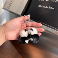 Porte-clés en peluche pompon en fourrure pour fille, accessoires de sac, peluche créative mignonne, poils de vison véritable, panda