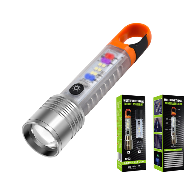 Outdoor Camping High Lumen 1000LM Torch Light Magnetic Base UV Flashlight Zoomable COB Red Warning Light LED Rechargeable IP44
