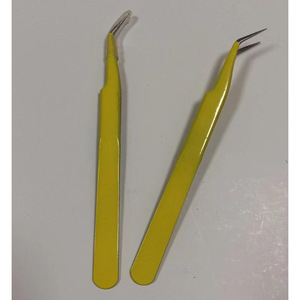 Stainless steel colored tweezers, eyebrow tweezers, eyelash extension tweezers, straight pointed tips, ESD-15 curved tip - Product Image 1