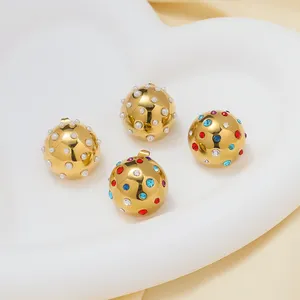 INS Fashion 18K Gold Plated Ball Circle Stud Earrings For Women Stainless Steel Inlaid Colourful Zircon Pearl Earrings Jewelry