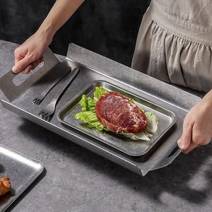 Plateau de service rectangulaire rétro coréen en acier inoxydable avec poignées pour les fêtes barbecue, les plateaux de présentation et les plateaux à café de <span class=keywords><strong>restaurant</strong></span> - Product Image 4