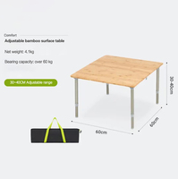 Table de camping pliable en bambou JAYA 90x50cm, réglable en quatre positions, avec structure en alliage d'aluminium, portable, pour pique-nique, camping-car et voyages en plein air
