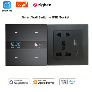 Interrupteur mural intelligent Tuya 4 voies, contrôle de scène de lumière électrique, compatible Alexa, contrôle vocal et via application, prise UK M8 Pro - Product Image 1