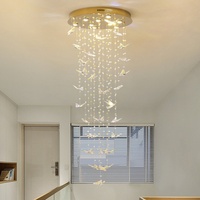 Nouveauté 2021, lustre en cristal arc-en-ciel en acier inoxydable, design papillon, lumière LED dorée de luxe, luminaire suspendu pour villa