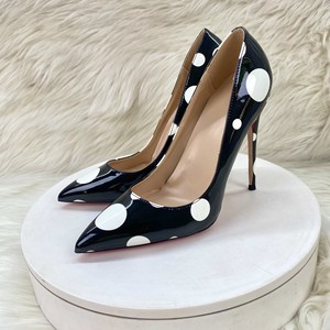 Escarpins en cuir verni à pois pour femme, à bout pointu, talons aiguilles, semelle rouge, chaussures de soirée, personnalisables OEM, grandes tailles - Product Image 1