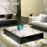 Ensemble de table basse italienne minimaliste moderne de luxe, hauteur réglable, plateau en marbre écologique, pieds en métal - Salon