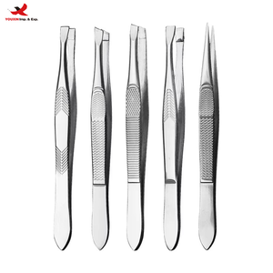 Pince à épiler professionnelle en acier inoxydable pour cils et sourcils, à pointe inclinée, longue, GZ RTS, commande en gros mixte - Product Image 1