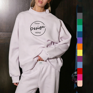 Sweat-shirt surdimensionné à col montant en coton 100% tricoté, avec broderie appliquée, rose, streetwear, de haute qualité, personnalisé - Product Image 1