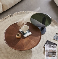 Table basse ronde européenne en bois massif de couleur noyer avec centre en verre exquis Design moderne pour le salon