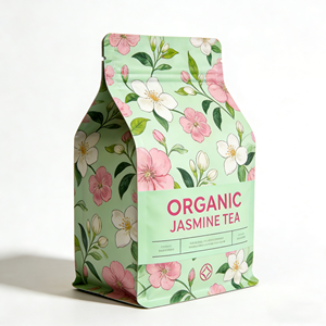 Sachet de thé au <span class=keywords><strong>jasmin</strong></span> bio imprimé sur mesure, refermable avec fermeture éclair, emballage alimentaire en plastique pour thé floral et aux herbes 100g - Product Image 3