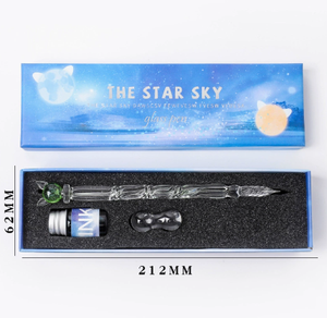 Ensemble de stylos à plume en verre spiralé faits à la main Star Sky avec bouteille d'encre pour la calligraphie - Product Image 1