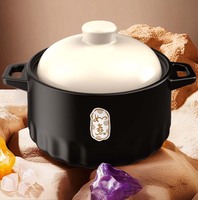 Casserole en céramique noire de haute qualité avec couvercle Pot à soupe en porcelaine de conception moderne pour un usage domestique