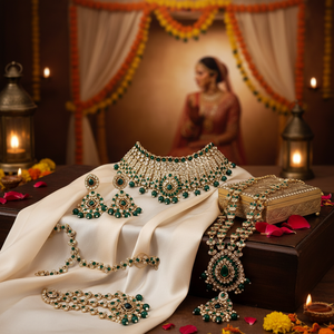 Ensemble de collier ras du cou ethnique en zircon plaqué or, boucles d'oreilles, maang tikka, tendance, fait à la main, pour mariage, fiançailles, fête - Product Image 3