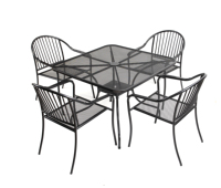 Ensemble de table de bistro de 5 pièces mobilier d'extérieur à cadre en acier Table et chaises de patio résistantes aux intempéries avec trou de parapluie pour la cour