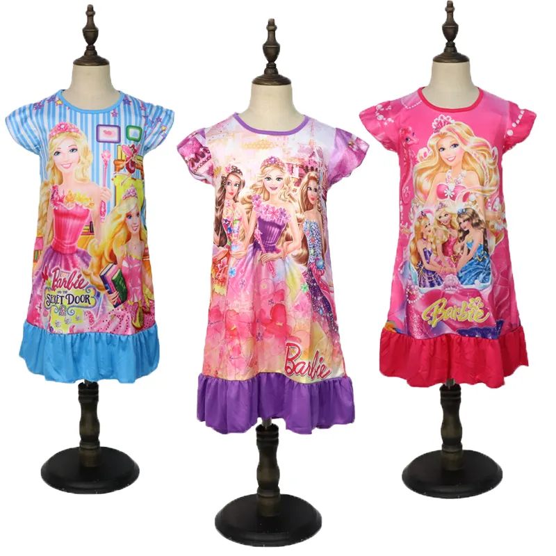 2023 New kids skirt cartoon summer short-sleeved children's kids pajamas nightdress Home clothes 3-8Y girl dress Fashion