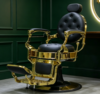 Fauteuil de Barbier Hydraulique Vintage Doré Haut de Gamme avec Repose-Pieds Réglable, Mobilier de Salon pour Hommes, Barbier