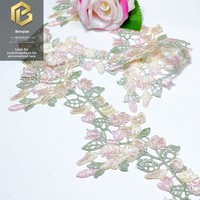 Dentelle florale soluble dans l'eau LEIXUSI 9 cm rose, broderie victorienne pour pyjamas, robes et décoration textile de maison