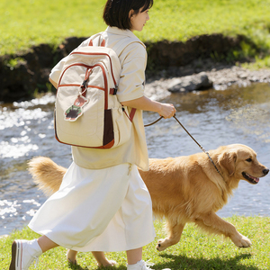 Sac à dos imperméable beige grande capacité en nylon avec pendentif ours, décontracté, pour femme, adolescente, voyage, école, unisexe, sac quotidien - Product Image 5