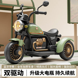 Motocicleta triciclo eléctrica estilo vintage para niños de 1 a 6 años, juguete a batería con control remoto - Product Image 2