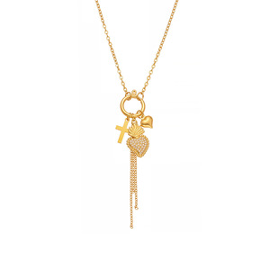 Модные украшения: колье из нержавеющей стали с покрытием из 18-каратного золота, с подвесками в виде короны, креста и сердца, инкрустированными цирконами 5А, с застежкой-карабином. - Product Image 5