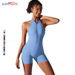 Mujeres Sexy Gimnasio Ropa de secado rápido Ejercicio de alta intensidad Belleza Espalda Yoga Body Pantalones cortos Cremallera Mono suave - Product Image 1