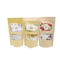 200g Pied Tremper Pur Vegan Minéral Marque Privée Spa Cadeau Sels De Bain avec Fleurs Sel dans Un Sac En Papier