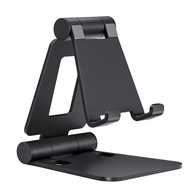 Fully Adjustable Dual Folding Cell Phone Stand Waterproof Desk Holder Mount Cradle for Phone and Tablet for Desktop Display