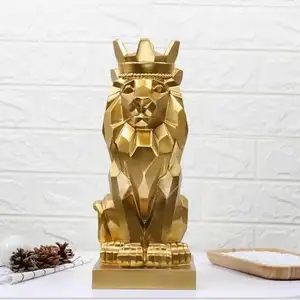 Leão de luz luxuoso decoração nórdica, ornamento moderno de decoração, de resina e comprimido, para decoração de seção geométrica, dourada