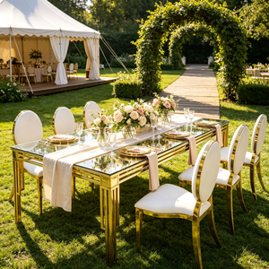Wholesale Stainless Steel Rectangle <b>Gold</b> Dining Center Decor Table for Wedding Decoration - Product Image 1