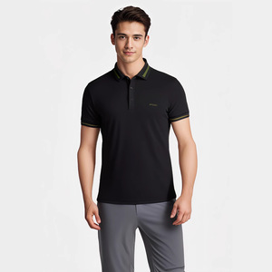 เสื้อโปโลสำหรับผู้ชายทรงสลิมฟิตสีดำพิมพ์ลายโลโก้ว่างเปล่าใส่สบายแบบมีสไตล์เรียบง่าย - Product Image 1