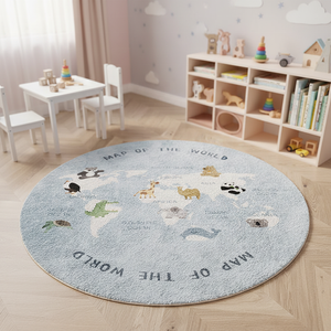 Alfombra de Juego Suave para Bebés, Alfombra de Gateo con Dibujos Animados de Animales, <span class=keywords><strong>Mapa</strong></span> del Mundo, Alfombra de Juego Redonda de <span class=keywords><strong>Cachemira</strong></span> para Niños - Product Image 1